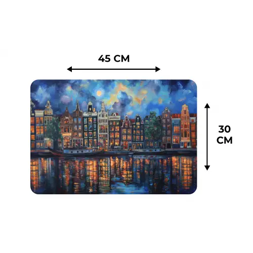 Grachten Amsterdam - Huizen - Stad - Kleurrijk Placemat vinyl groot -specs