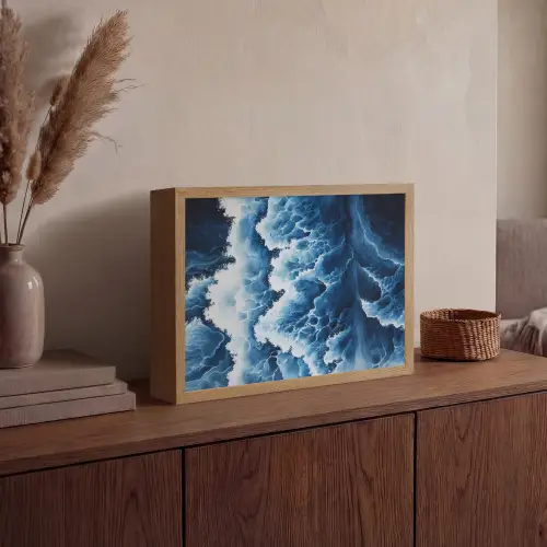 Golven - Blauw - Schuim Light Box met batterij (Wandlamp) middel -sfeer2