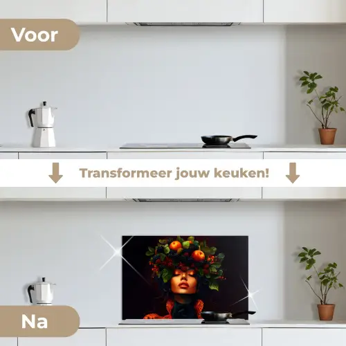 Vrouw - Zwart - Bessen - Bramen - Appels keuken achterwand spatscherm klein -voor_na_NL