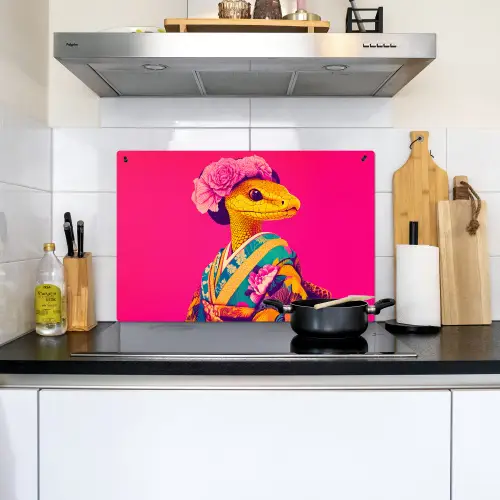 Hagedis - Bloemen - Roze - Kimono Inductie beschemer met haakjes klein -sfeer2