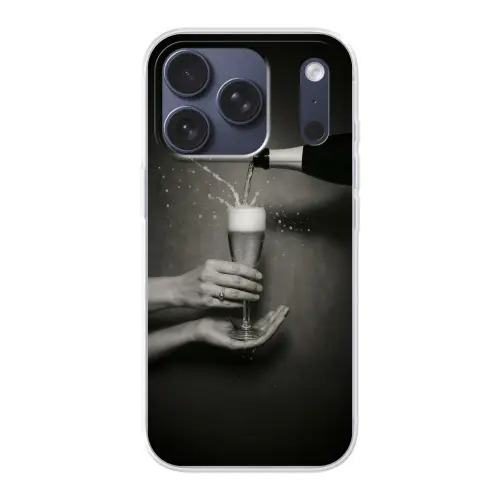Champagnefles - Glas - Minimalistisch - Spetters Telefoonhoesje iPhone 17 Pro klein -3d