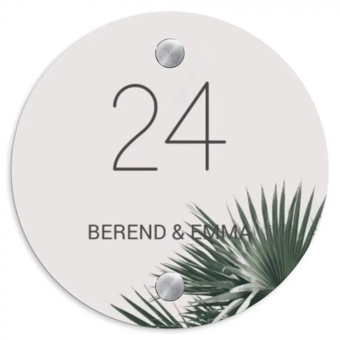 Lichtroze met palmblad - Klassiek Naambord Rond klein -3d