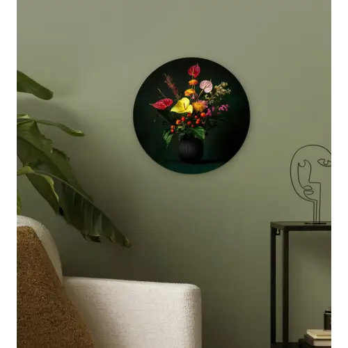 Bloemen - Vaas - Zwart Wandcirkel plexiglas klein -sfeer3
