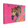 Luipaard - Roze - Oranje - Blauw - Verf Tuinposter op houten frame 2 cm dik klein -3d