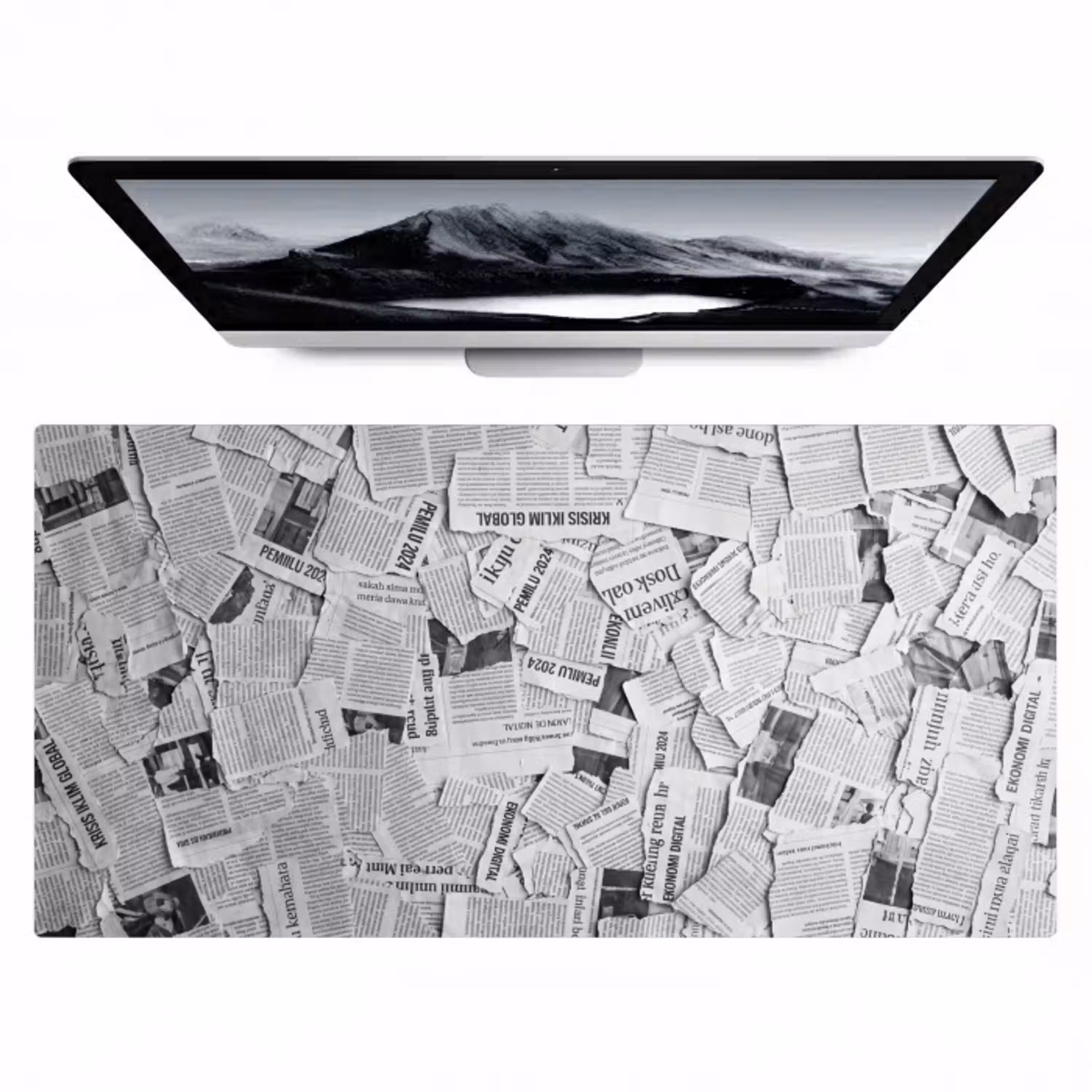 Krant - Versnipperd - Textuur - Zwart-wit - Abstract Muismat XXL klein -zzz3d