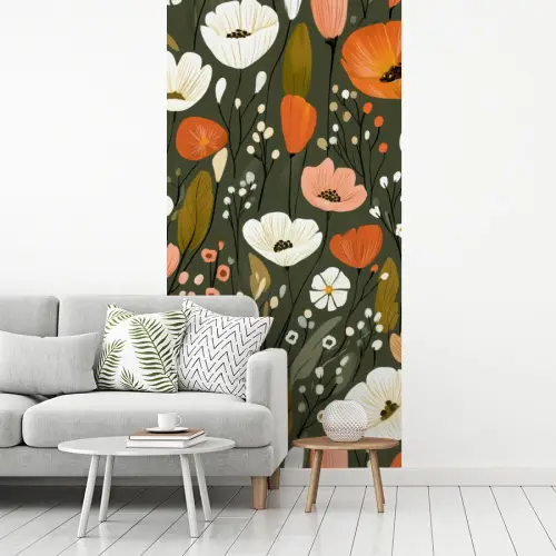 Bloemen - Illustratie - Groen fotobehang vinyl groot -woonkamer