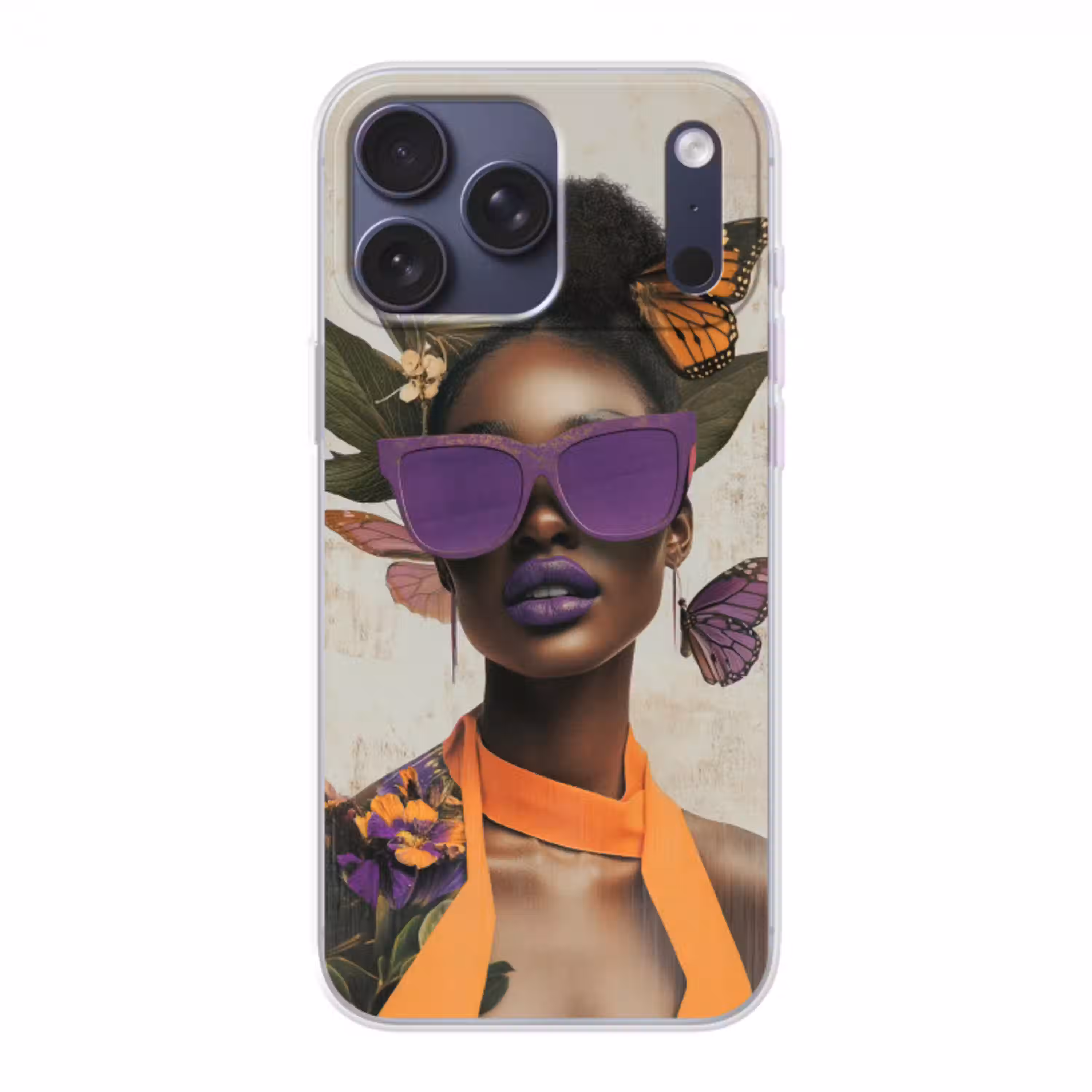 Vrouw - Zonnebril - Vlinder - Bloemen Telefoonhoesje iPhone 17 Pro Max klein -3d