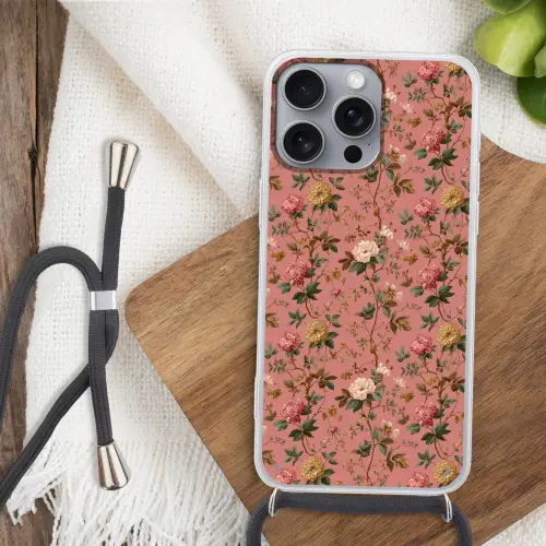 Klassiek - Botanisch - Roze Hoesje iPhone 16 Pro Max met koord klein 804 -sfeer4