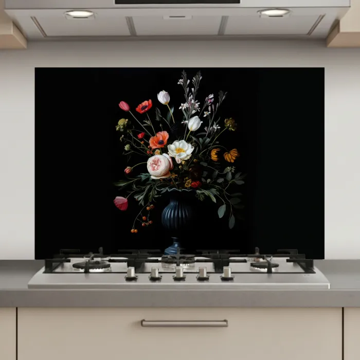 Bloemstuk - Vaas - Zwart keuken achterwand spatscherm klein -3d_website