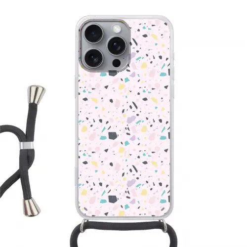 Terrazzo -  Patroon - Zacht - Snoep Hoesje iPhone 16 Pro Max met koord klein 804 -3d