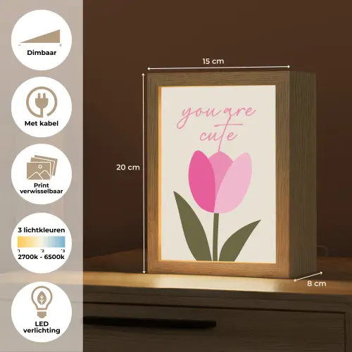 Tulp - Roze - Valentijn - Bloem Light Box met kabel (Wandlamp) klein -USP_websiteoverzichtNL