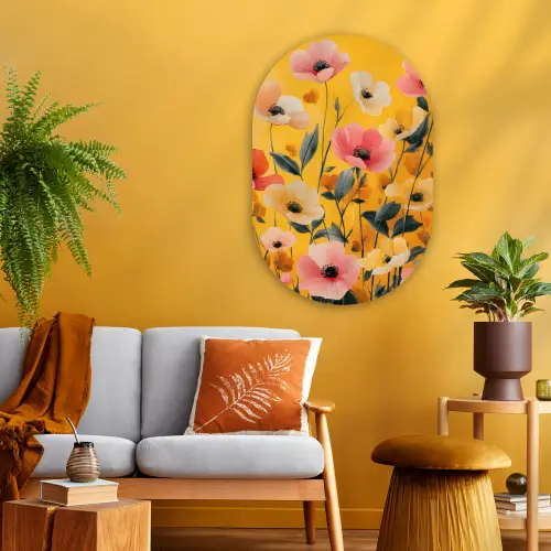 Bloemen - Veld - Geel Wandcirkel Ovaal Glas middel -sfeer4