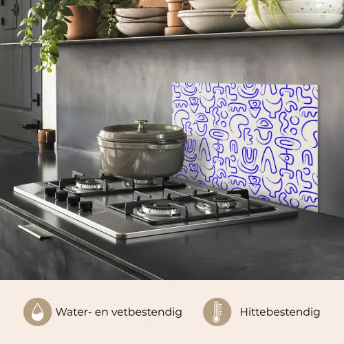 Blauw - Patroon - Abstract - Beige keuken achterwand spatscherm klein 900 -usp_NL