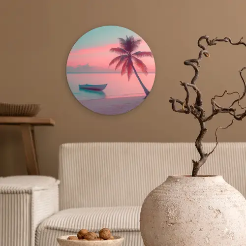 Zee - Boot - Zonsondergang Wandcirkel kunststof plaat 5mm dik klein -sfeer1