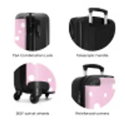 Roze achtergrond met witte stippen NBS - Handbagage koffer - Unisex middel zzzzzzzbolletjes_ENG