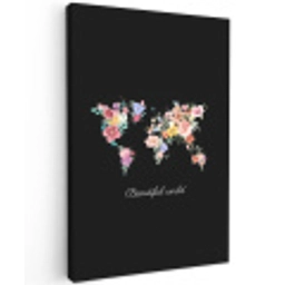 Wereldkaart - Bloemen - Pastelkleuren Tuinposter op houten frame 2 cm dik middel -3d