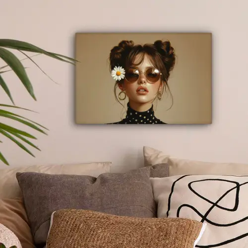 Vrouw - Beige - Bloem - Modern - Portret canvas 2cm klein -sfeer1