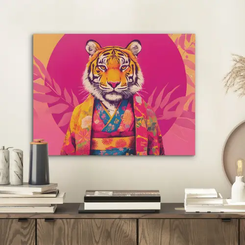 Tijger - Kimono - Planten - Roze PET vilt klein -sfeer1