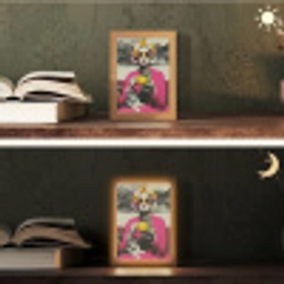 Vrouw - Kat - Bloemen - Kopje - Retro Light Box met kabel (Tafellamp) klein -sfeer3