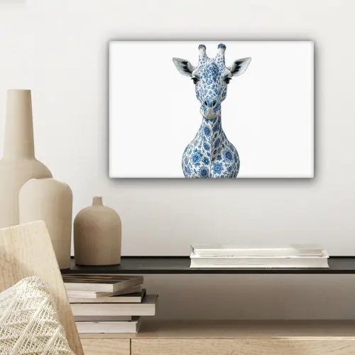 Giraffe - Delfts blauw - Dieren - Minimalistisch canvas 2cm klein -sfeer6
