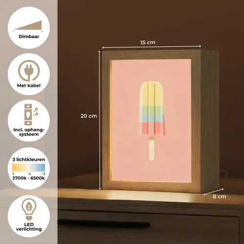 Waterijsje - Pasteltinten - Minimalistisch Light Box met kabel (Tafellamp) klein -USP_NL