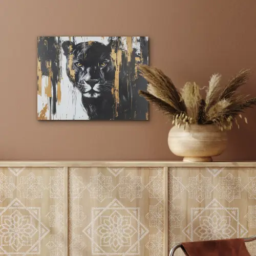 Panter - Zwart - Abstract - Verfstreken PET vilt klein -sfeer4