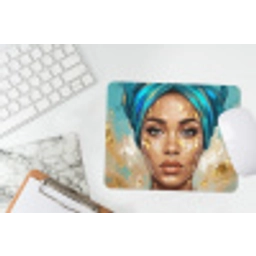 Portret - Vrouw - Schilderij - Blauw - Goud - Expressief muismat rubber klein -witbureau