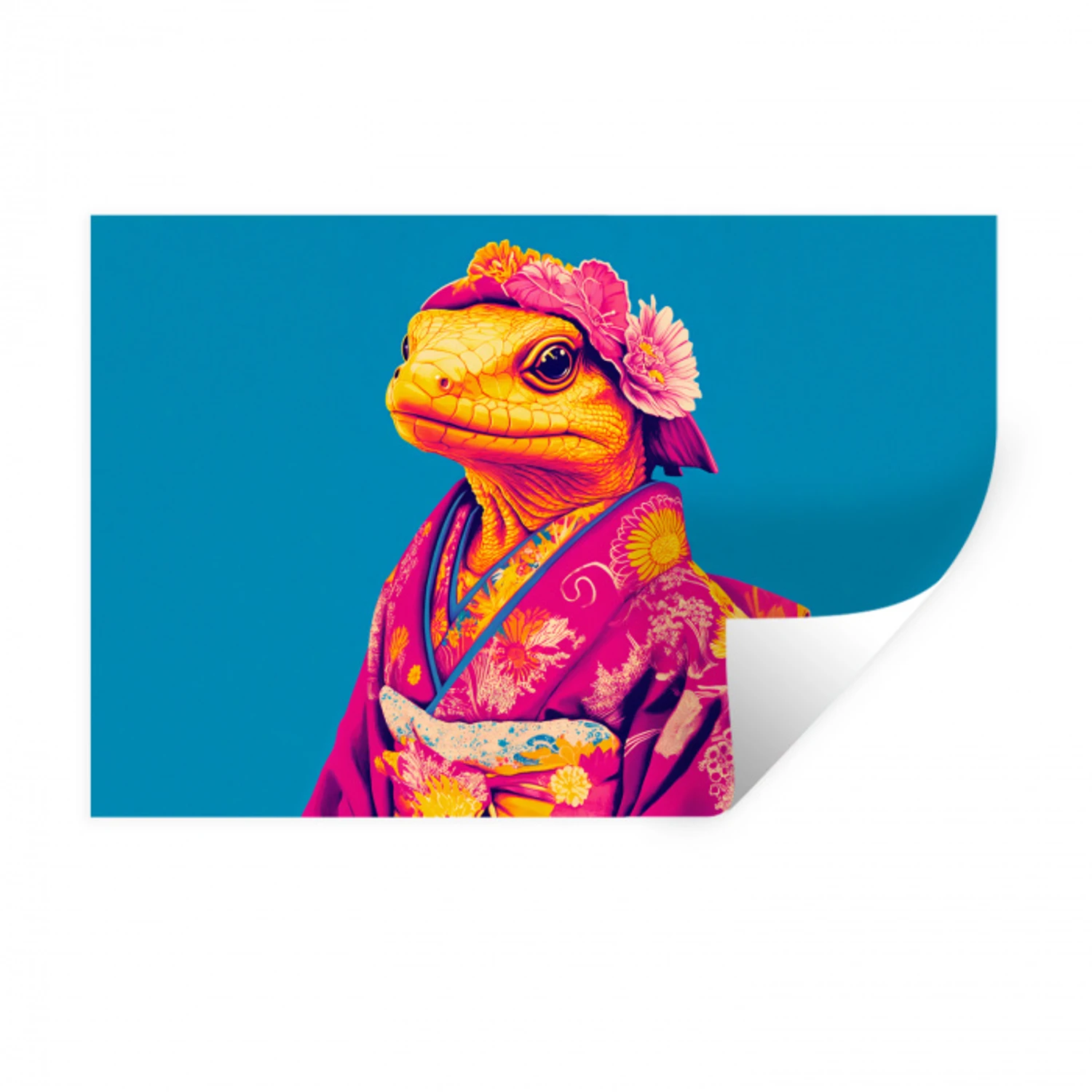 Bloemenkrans - Hagedis - Kimono - Paars Muursticker klein -3d