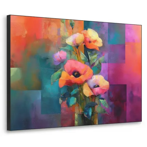 Geometrische kleurvlaken - Modern - Fantasiebloemen Textielframe zwart klein -3d