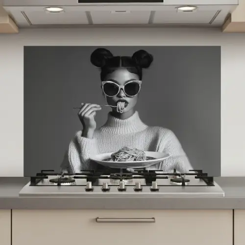 Vrouw - Pasta - Zonnebril keuken achterwand spatscherm klein -3d_website