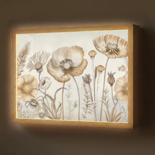 Bloemen - Beige - Natuur - Illustratie Light Box met batterij (Wandlamp) middel -z3d_website