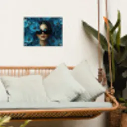 Vrouw - Bloemen - Blauw - Aesthetic - Luxe tuinposter los doek klein -sfeer7
