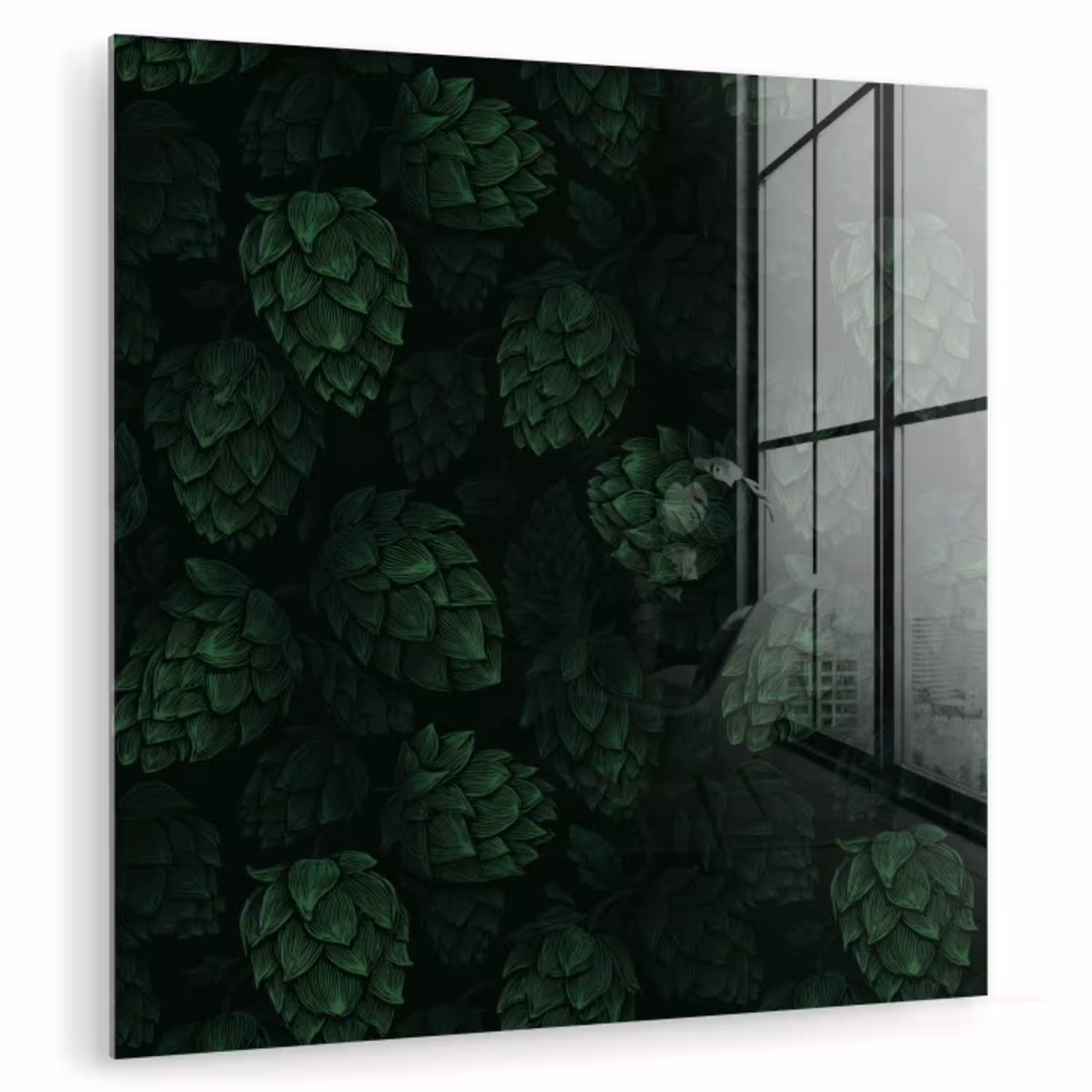 Donker - Groen - Hopbellen - Botanisch - Illustratie plexiglas 5mm klein 11 -zzzproduct_nieuw