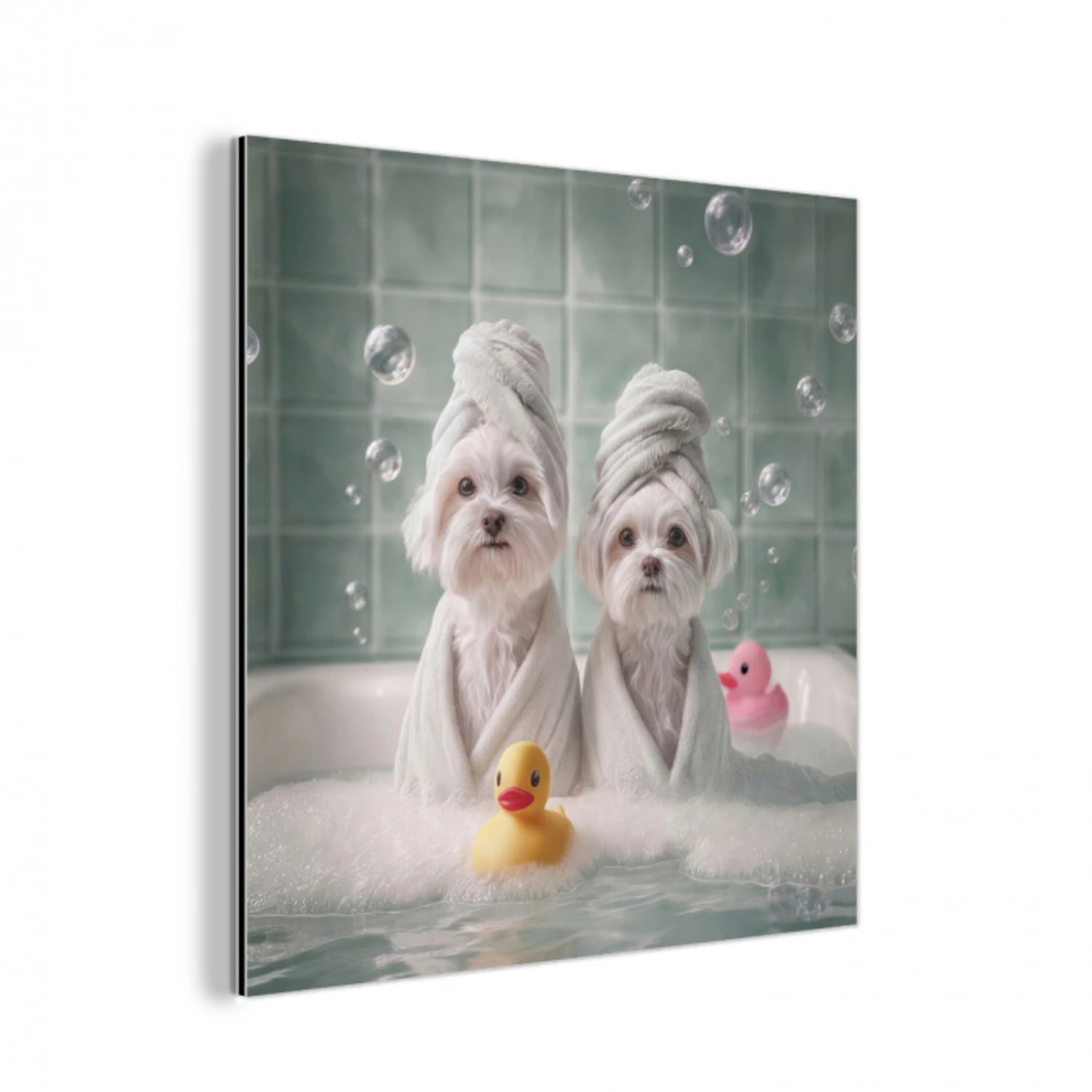 Hondjes - Badkuip - Badeendjes - Handdoeken aluminium wit klein -3d