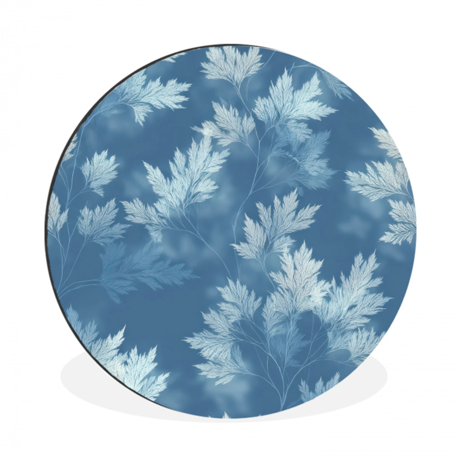Varen - Botanisch - Patroon - Grijsblauw Wandcirkel aluminium klein 190 -3d