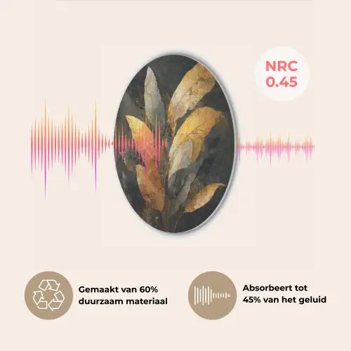 Gouden Bladcompositie – Botanische Luxe Akoestische PET Vilt - Rond klein -USP_NL