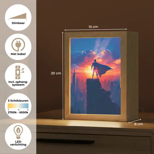 Superheld - Stad - Jongens - Kleurrijk - Zon Light Box met kabel klein -USP_NL