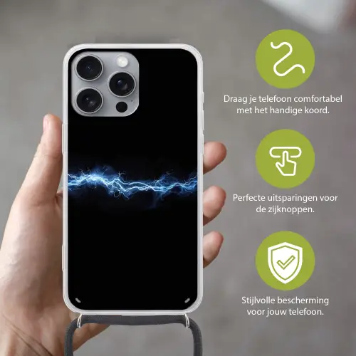 Gaming - Bliksemflits - Blauw - Energie Hoesje iPhone 16 Pro Max met koord klein -sfeer2_NL