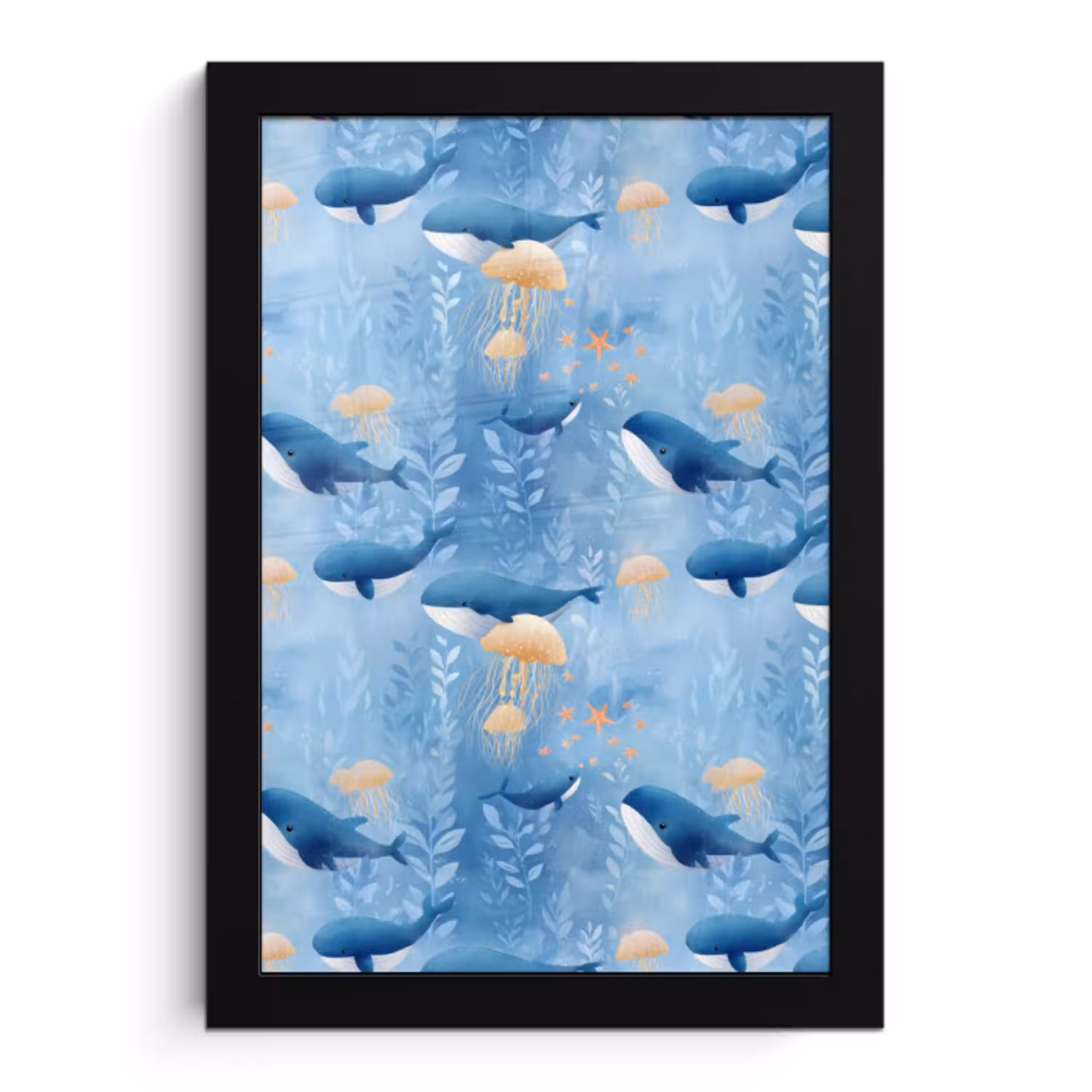 Walvissen - Oceaan - Blauw fotolijst zwart zonder passe partout klein 224 -3d