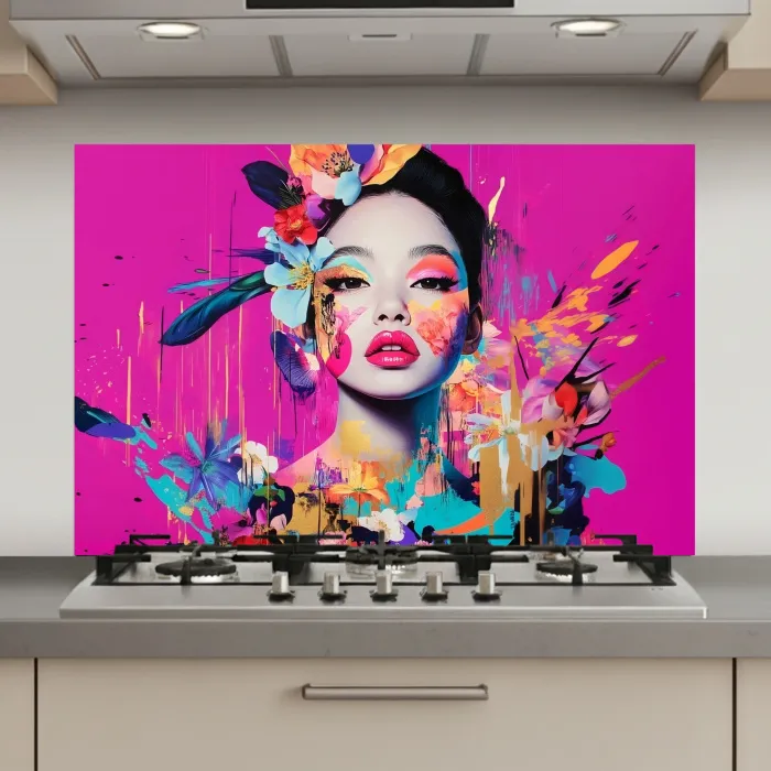 Vrouw - Portret - Abstract - Paars keuken achterwand spatscherm klein -3d_website