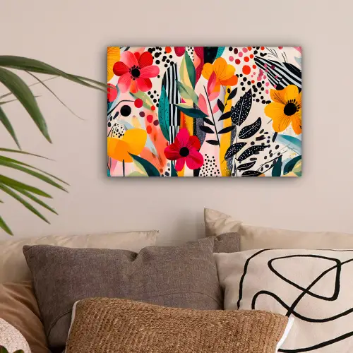 Bloemen - Bladeren - Abstract - Kleurrijk canvas 2cm klein -sfeer1