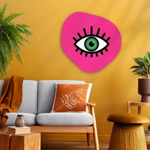 Minimalistisch - Oog - Roze Wandcirkel Organisch Aluminium middel -sfeer4