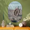 Scheepsstuur - Hout - Bruin - Zand Wandcirkel Ovaal Glas middel -sfeer2
