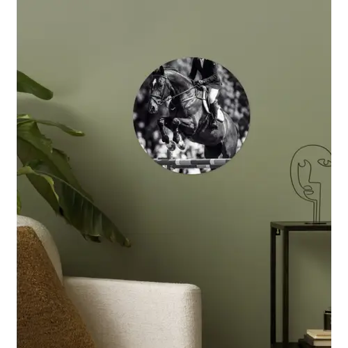 Springen - Paard - Zwart - Wit Wandcirkel behangsticker klein -sfeer2