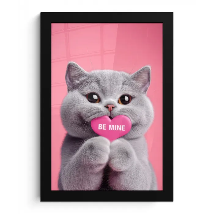 Kat - Valentijn - Roze - Liefde fotolijst zwart zonder passe partout klein -3d
