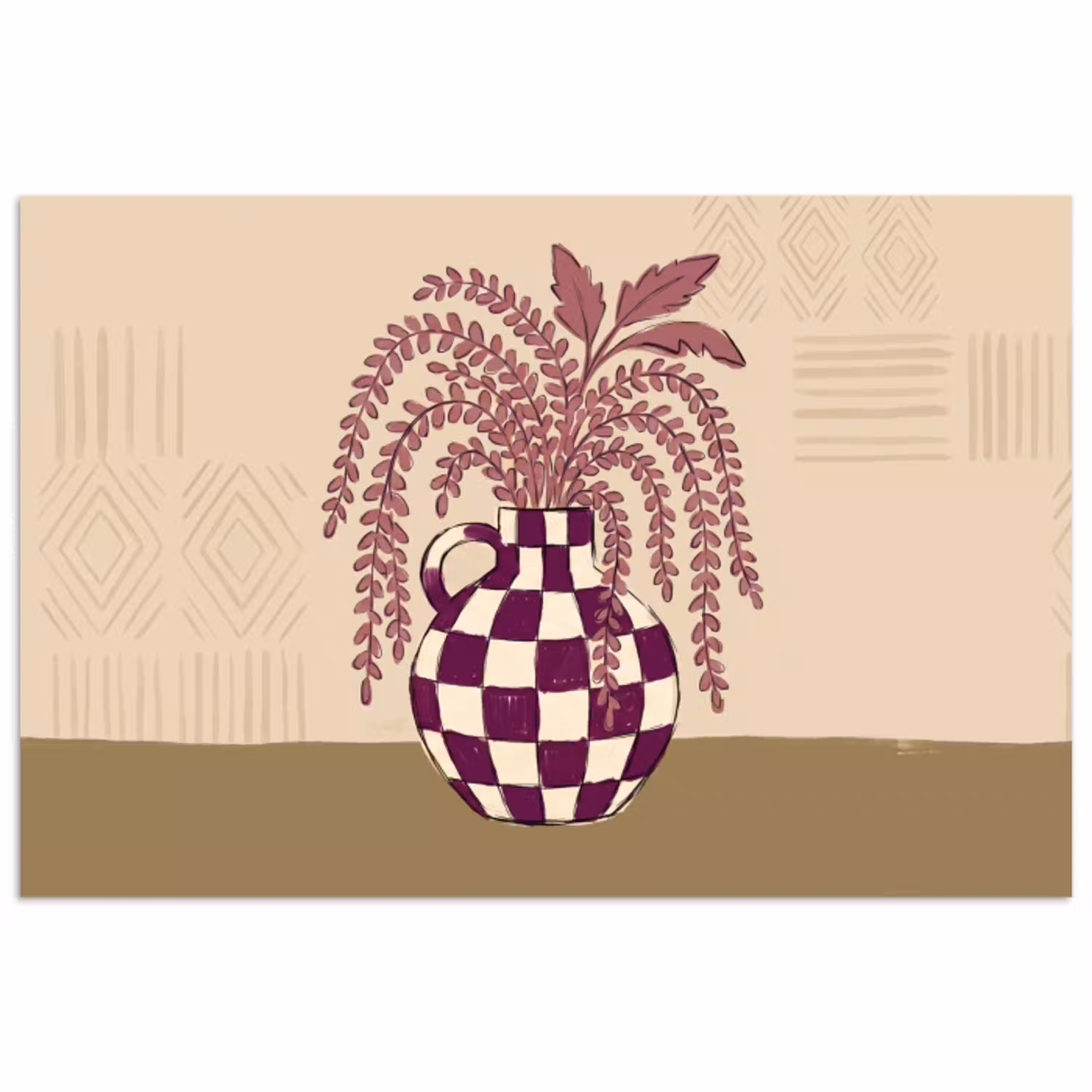 Vaas - Geruit - Planten - Modern - Paars poster papier klein -3d