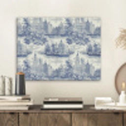 Huizen - Bomen - Water - Vogels - Blauw PET vilt klein 837 -sfeer1