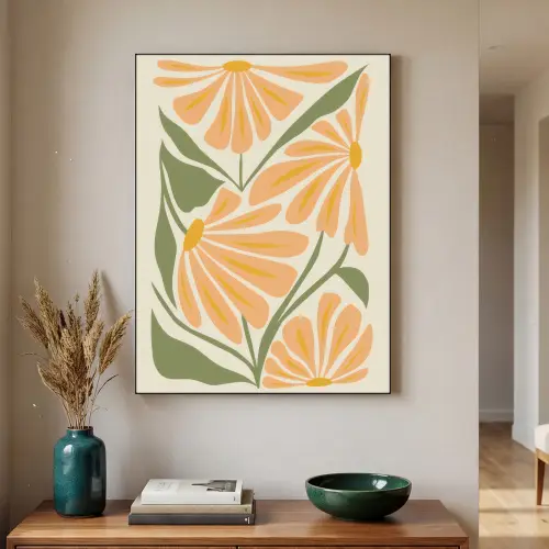 Blaadjes - Zachtoranje - Bloemen Textielframe - compleet frame klein -sfeer1