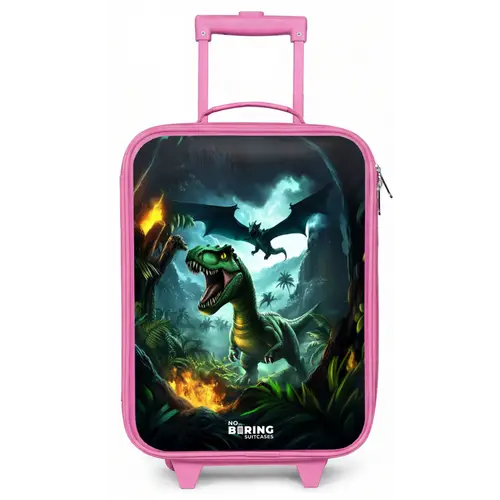 Dinosaurus en draak in vurige junglevallei Kinderkoffer - Roze klein -zz3dotto