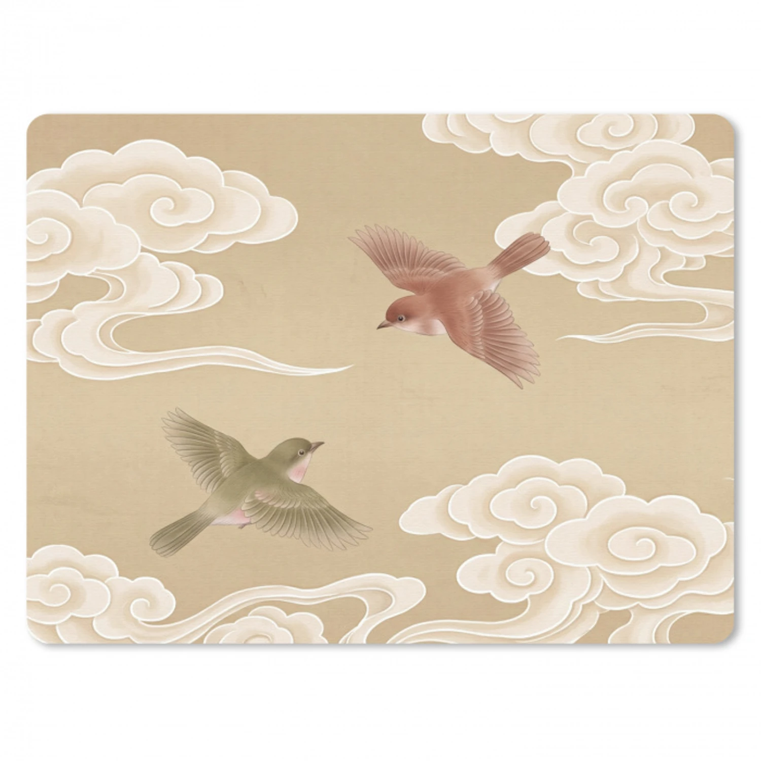 Vogels - Vliegen - Beige muismat rubber klein -3d